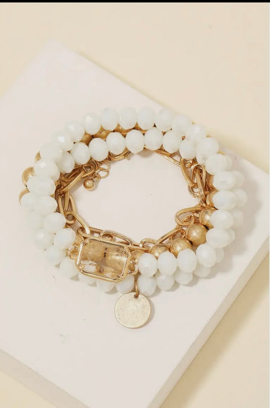 Metallic and Faceted Beaded Bracelet Set