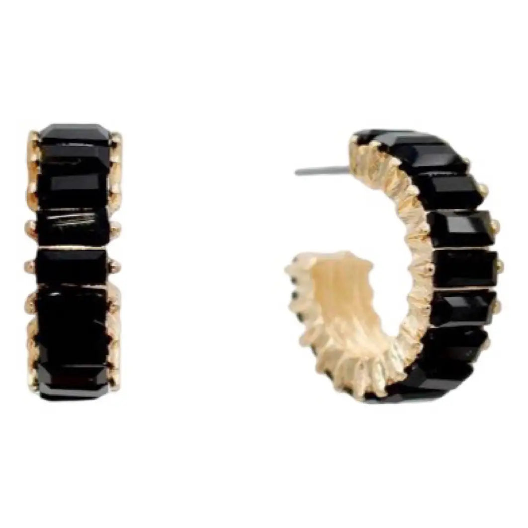 Onyx Crystal Huggie Hoop Earrings