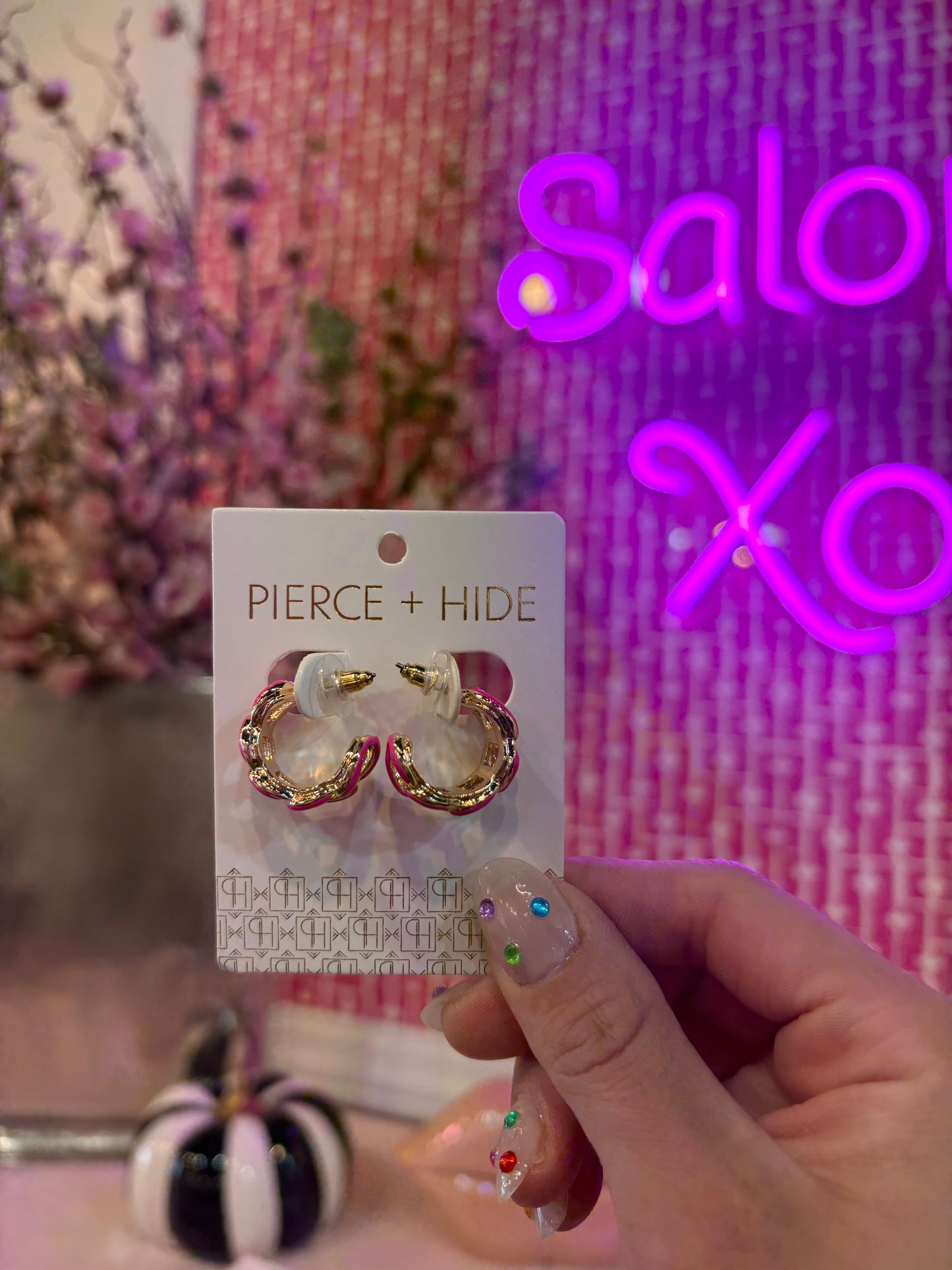 Pink & Gold Acrylic Link Hoop Earrings
