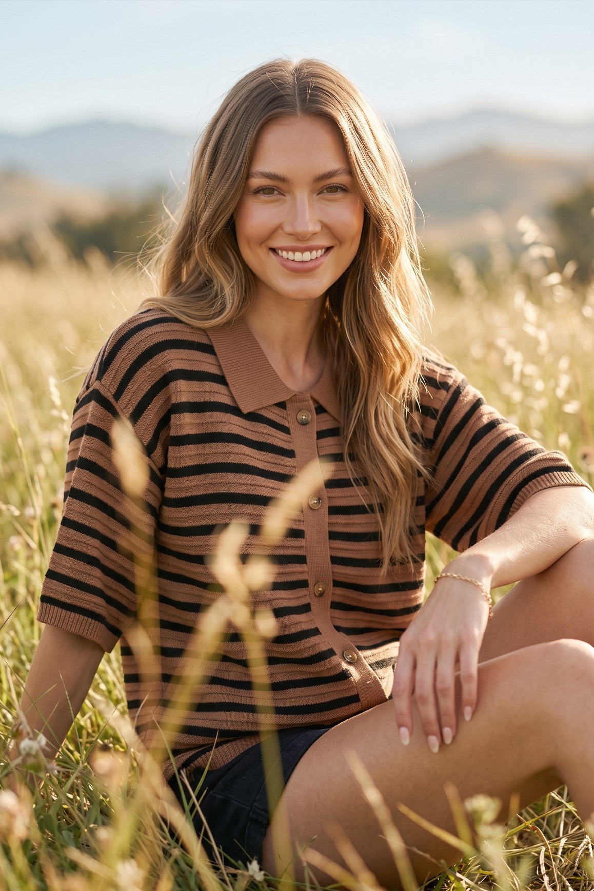 Always Fun Striped Cinnamon Top
