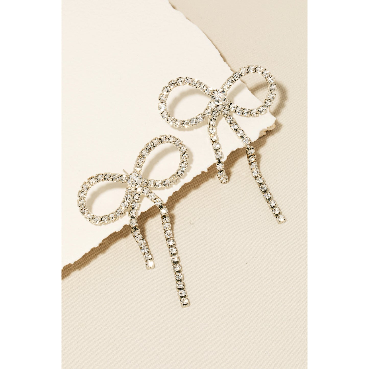 Rhinestone Ribbon Bow Dangle Earrings