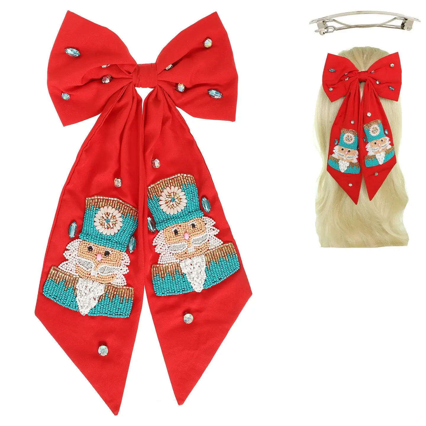 Nutcracker Jeweled Bow Barrette Hair Clip