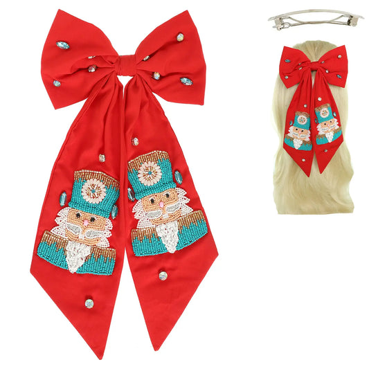 Nutcracker Jeweled Bow Barrette Hair Clip