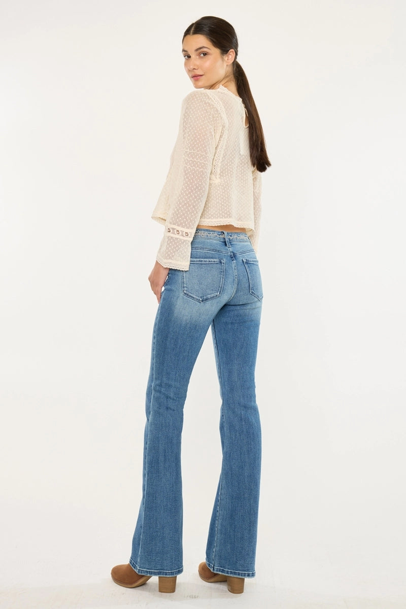 Mid-Rise Floral Flare Jeans
