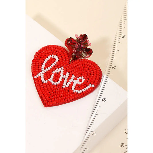 Beeded Love Heart Dangle Earrings