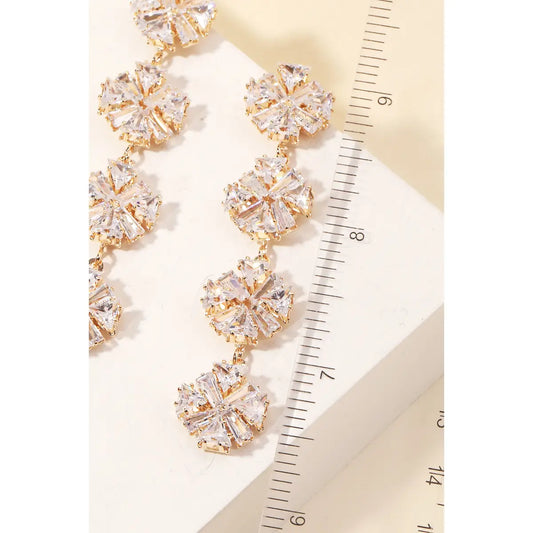 Tiered Floral Circle Rhinestone Drop Earrings