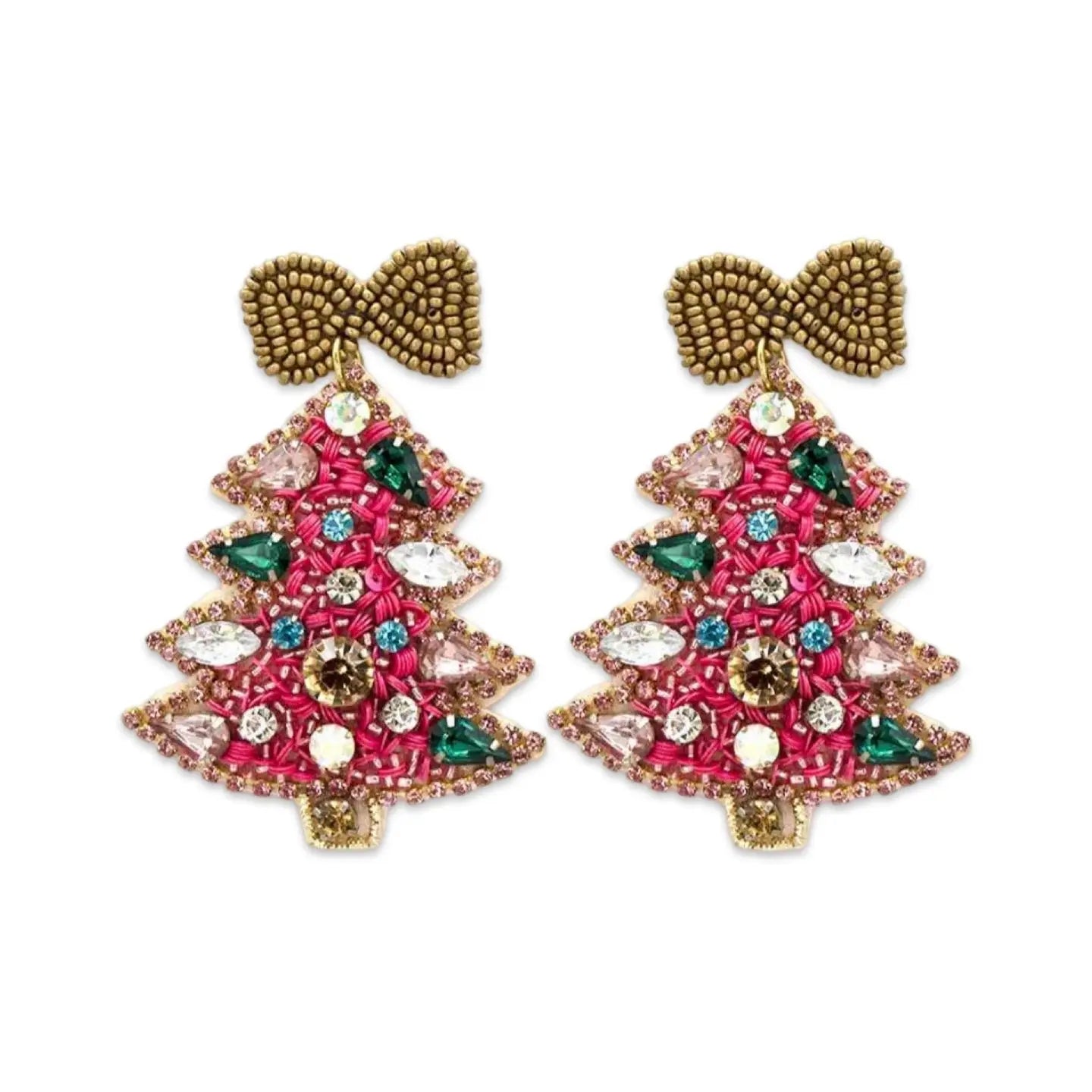 Pink Crystal Christmas Tree Earrings