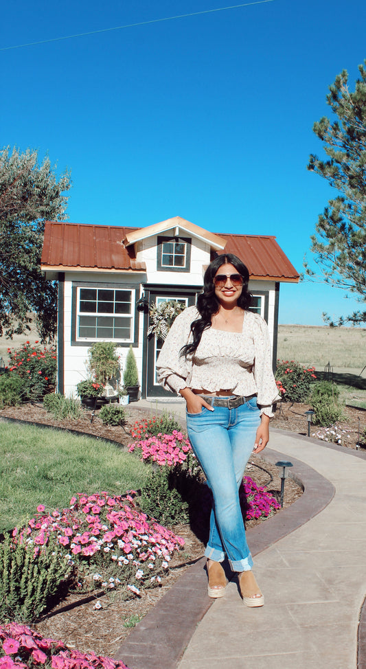 Charming Taupe Floral Blouse
