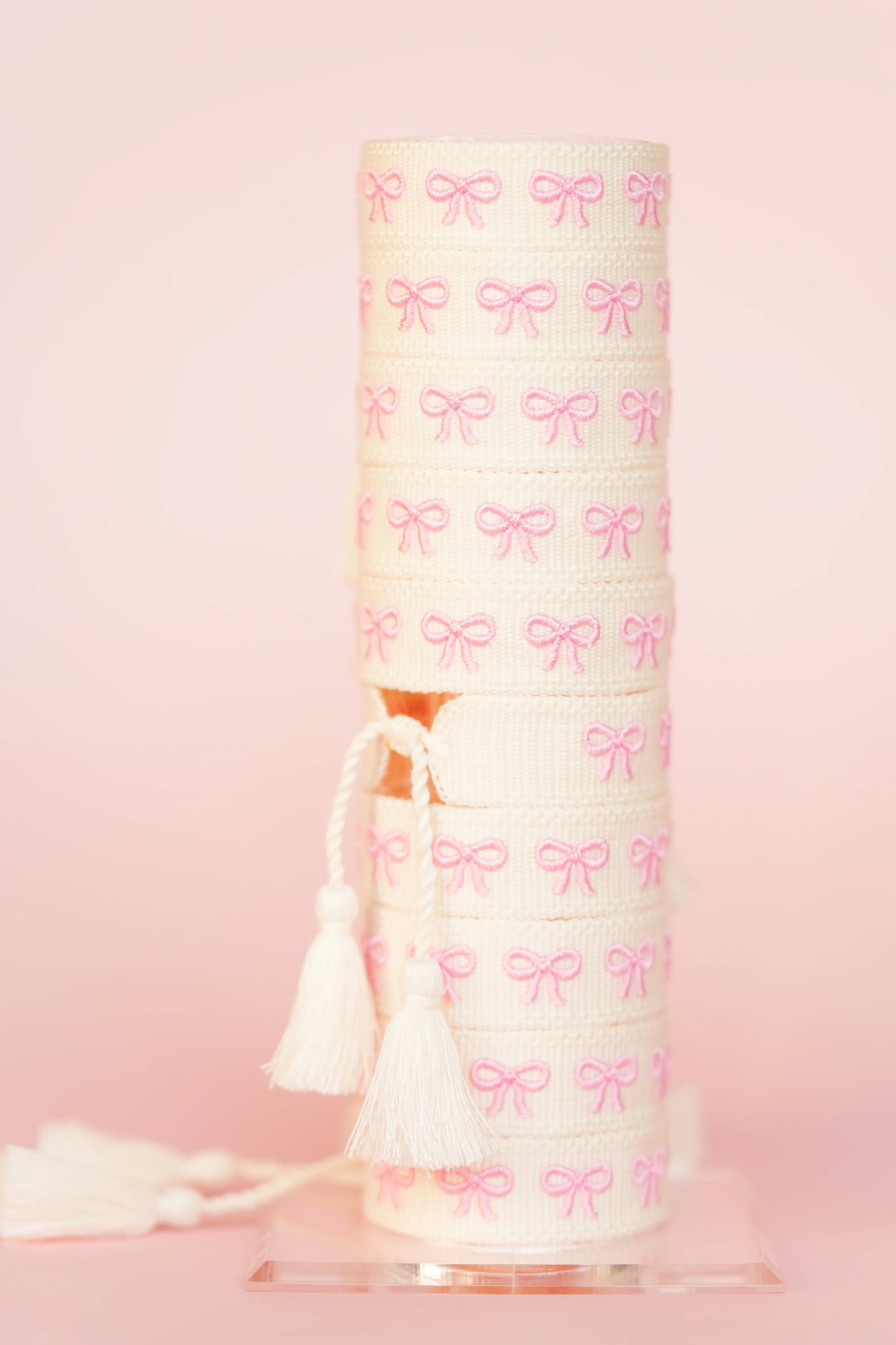 Pink Bow Embroidered Bracelet