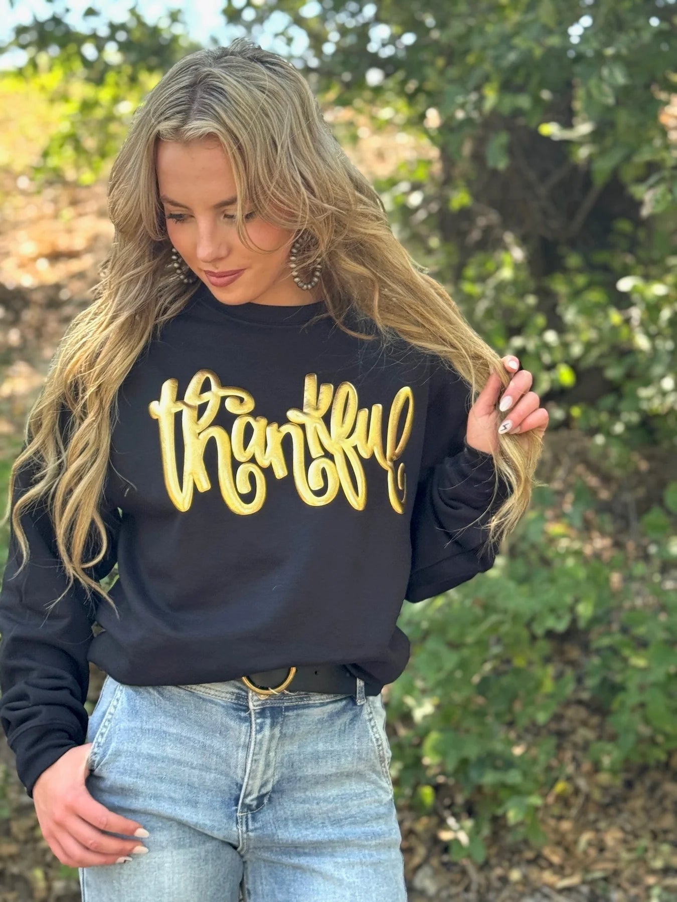 Thankful In Gold Black Sweater