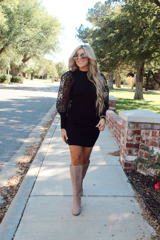 Black Open Back Leopard Dress