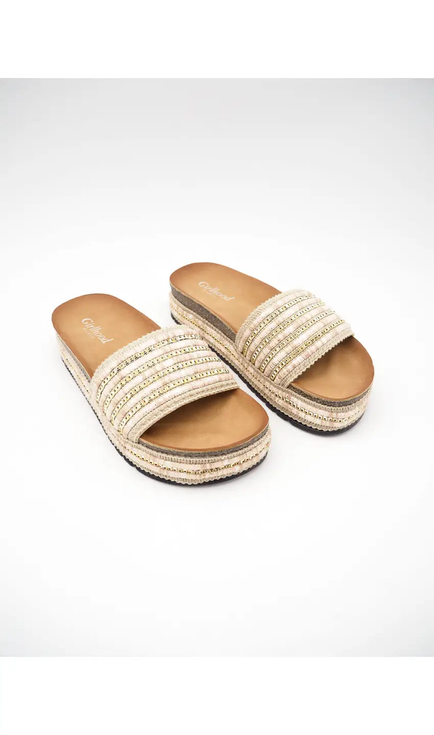 Lyna Beige Wedge Mule