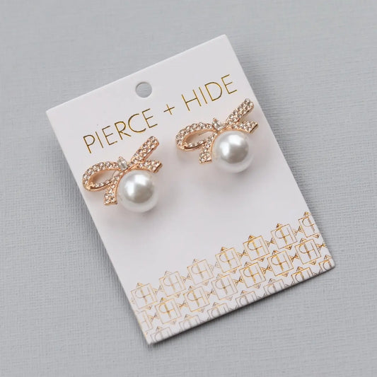 Pearl Bow Statement Stud Earrings | Bow Drop