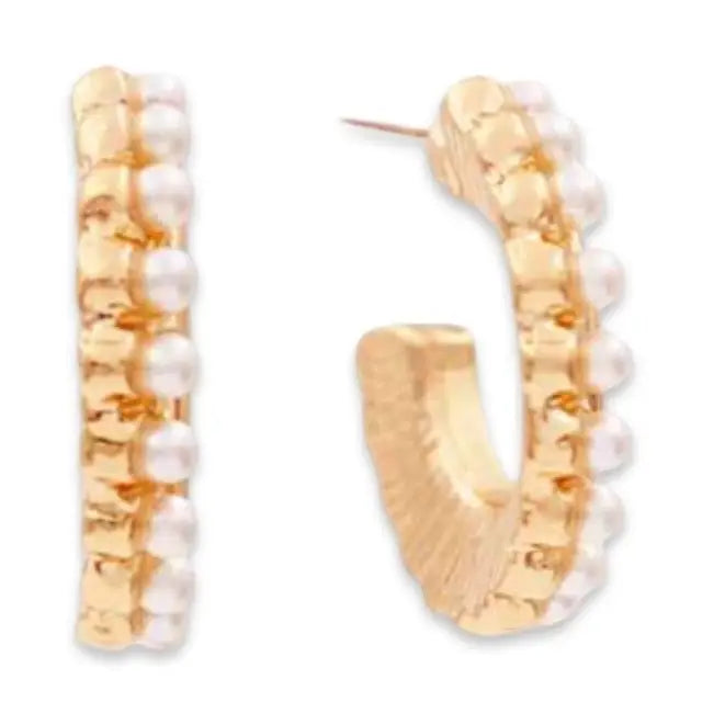 Pearl and Gold Huggie Mini Hoop Earring