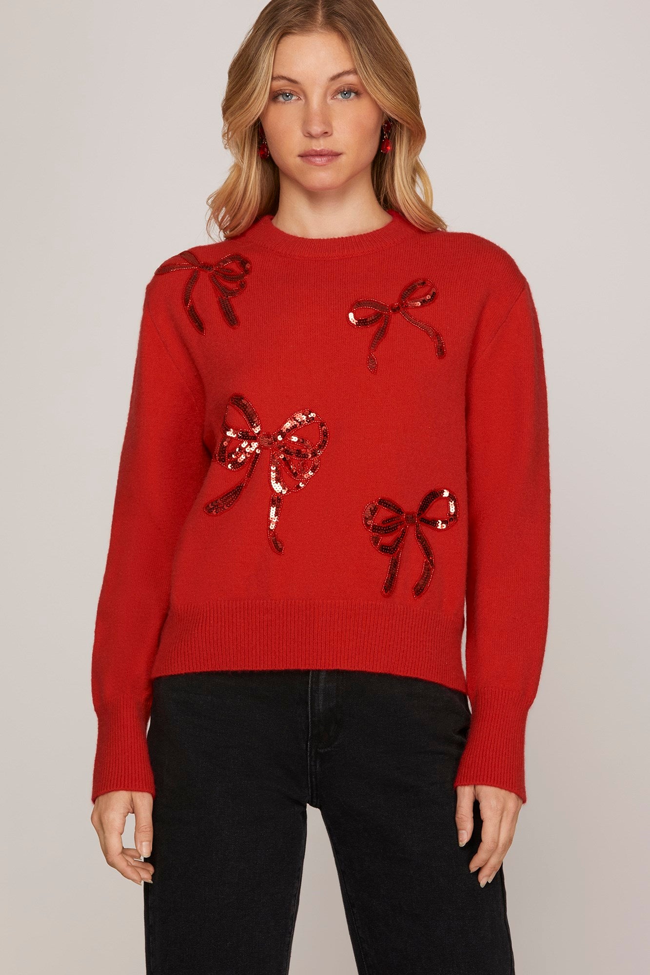 Joyfull Bow Red Sweater
