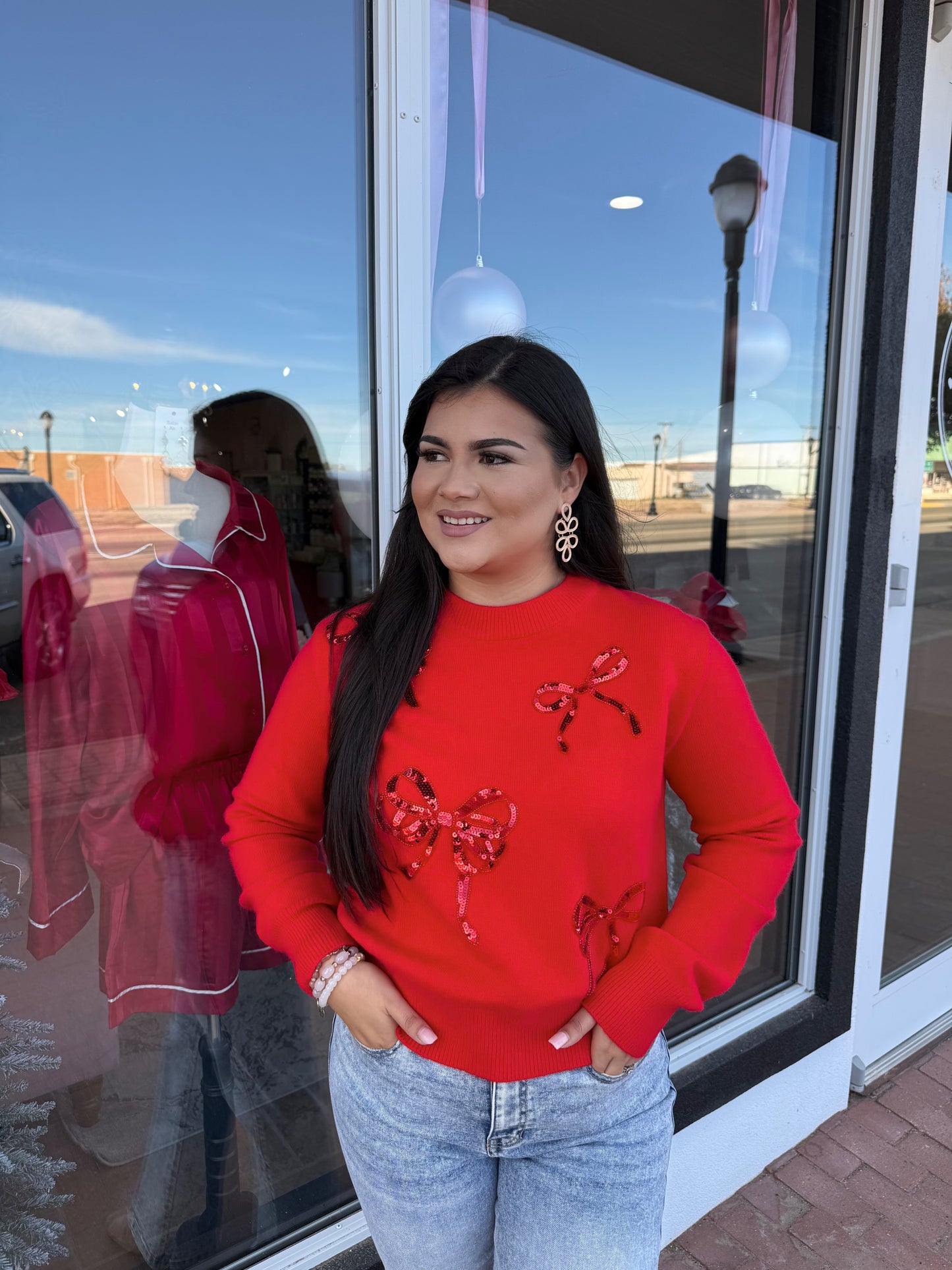 Joyfull Bow Red Sweater