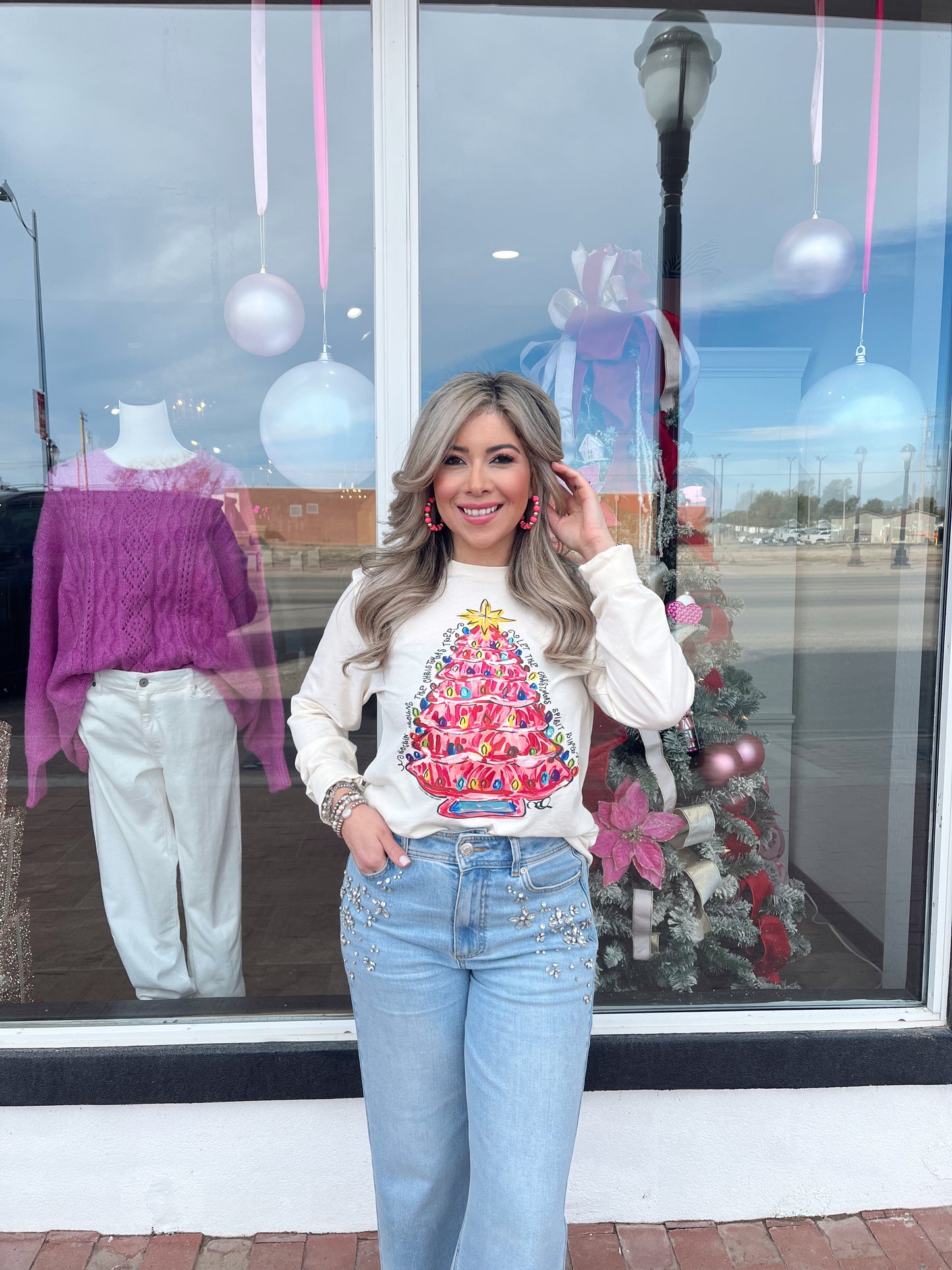 Callie Ann Stelter Pink Christmas Tree Tee & Sweatshirt