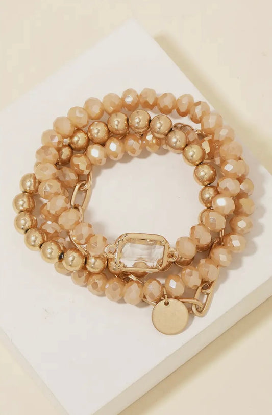 Metallic and Faceted Beaded Bracelet Set