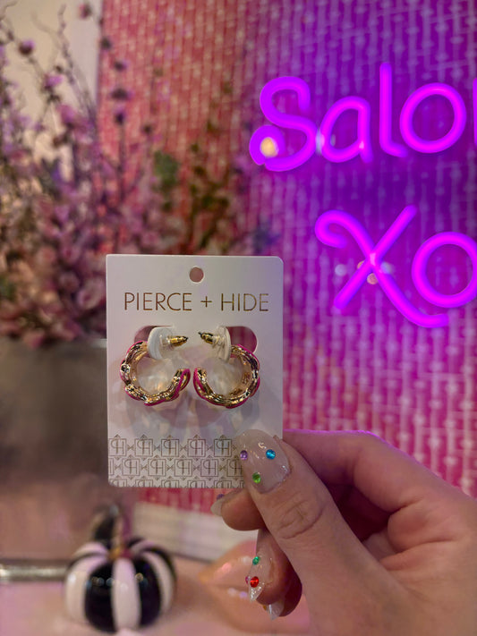 Pink & Gold Acrylic Link Hoop Earrings