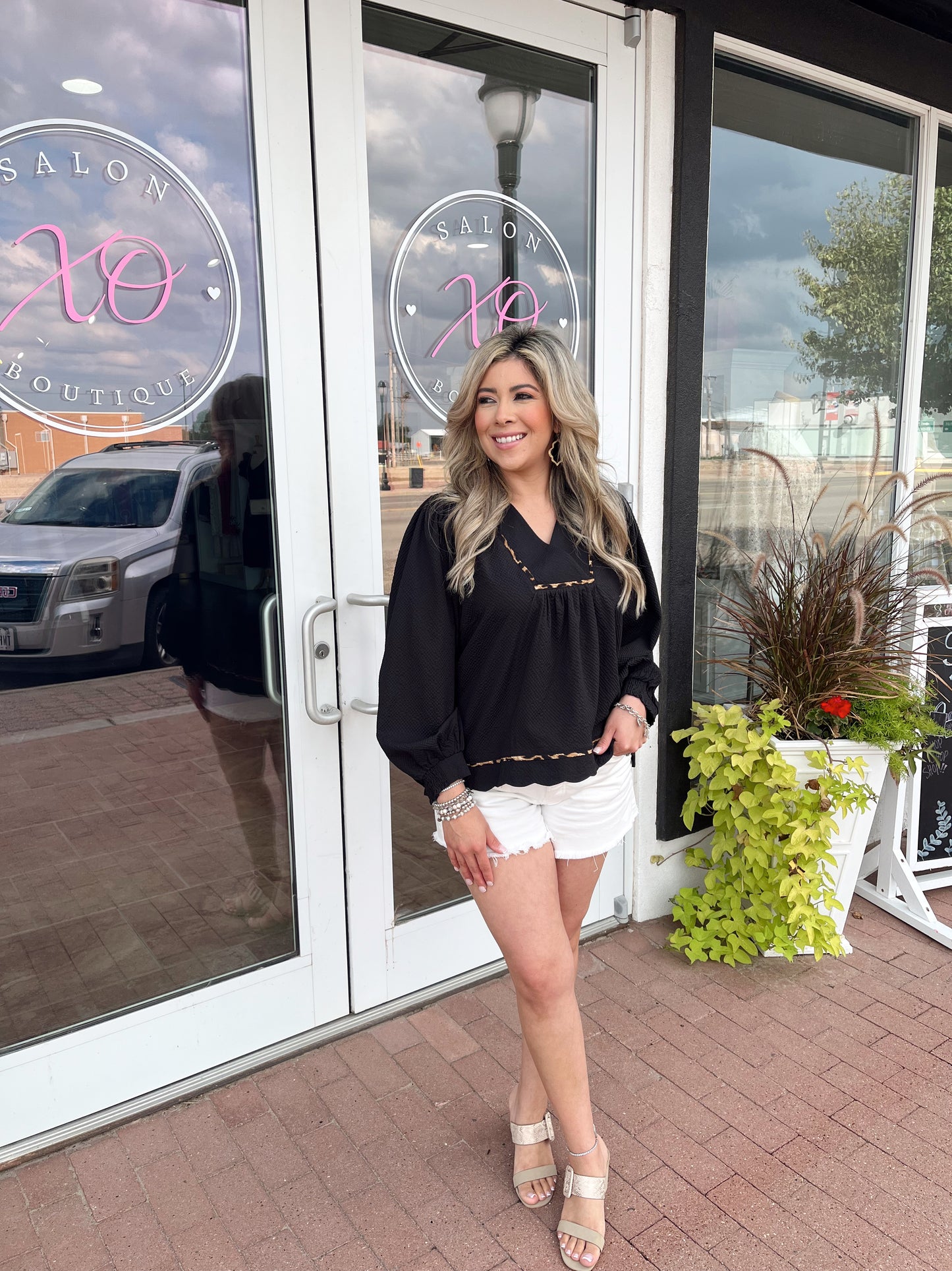 Sweet Fall Leopard Trim Blouse