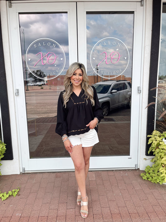 Sweet Fall Leopard Trim Blouse