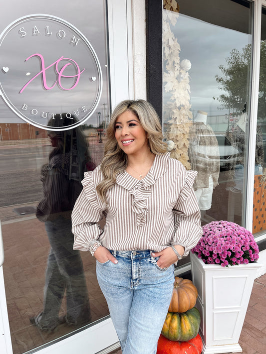 In the Office Chic Blouse - Brown Stipe shirt