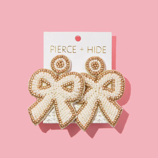Custom Cream Statement Bow Earrings | Bow Drop