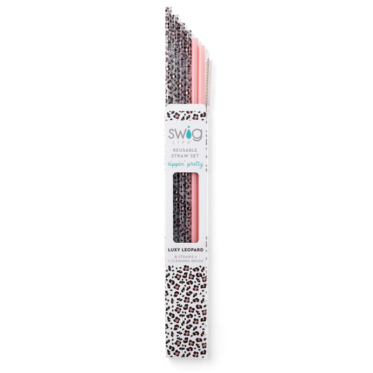 Luxy Leopard + Blush Reusable Straw Set