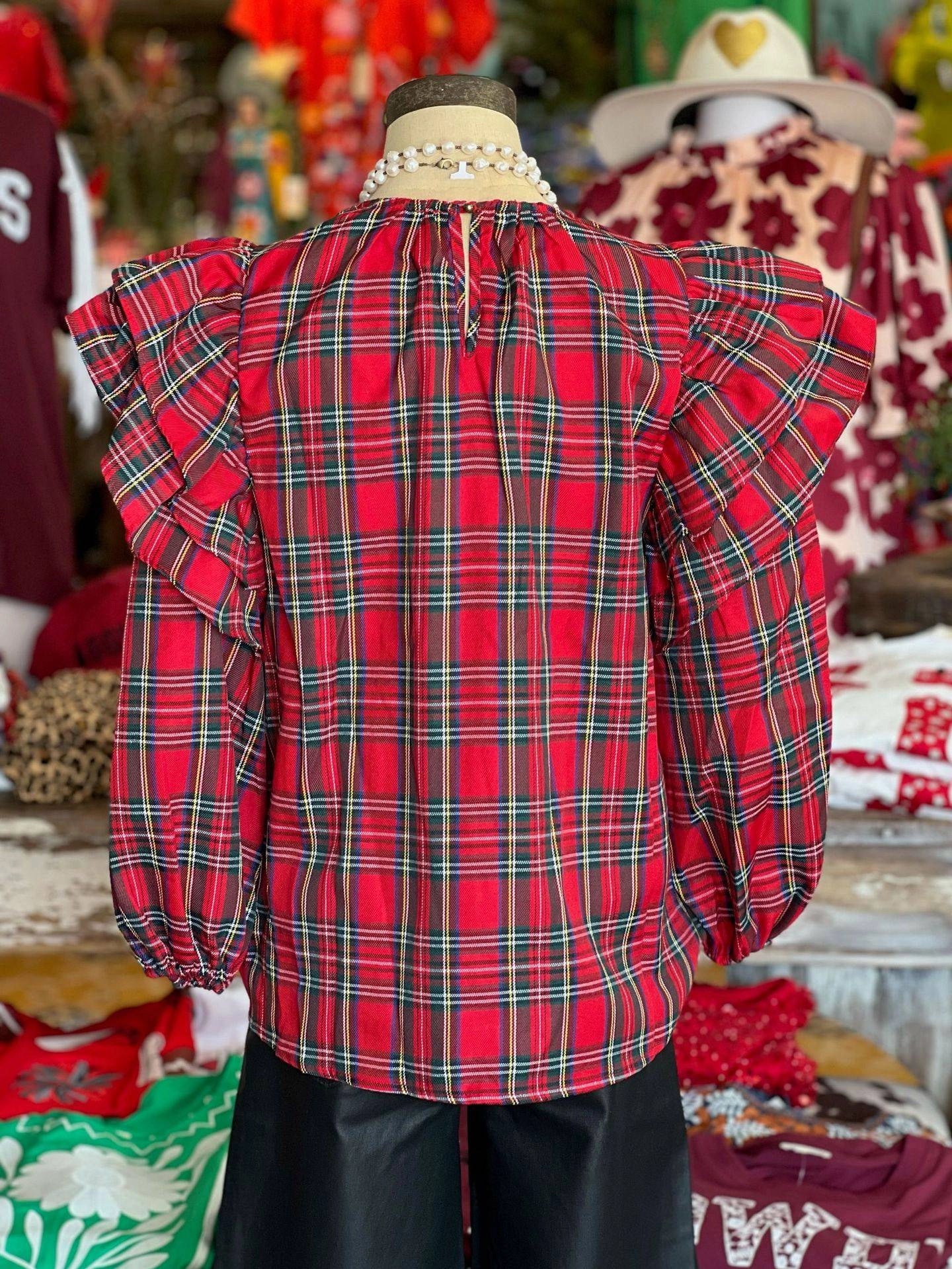 Christmas Red & Green Plaid Blouse