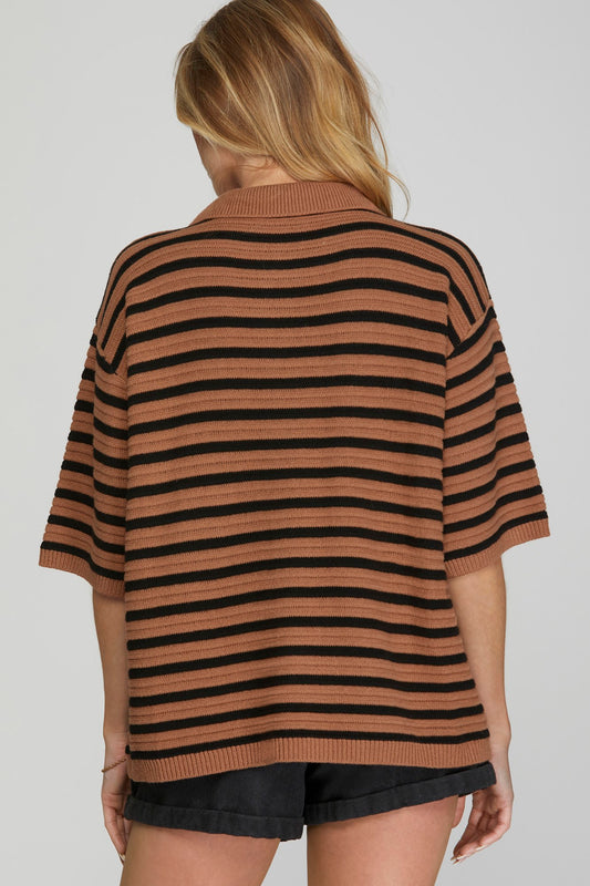 Always Fun Striped Cinnamon Top