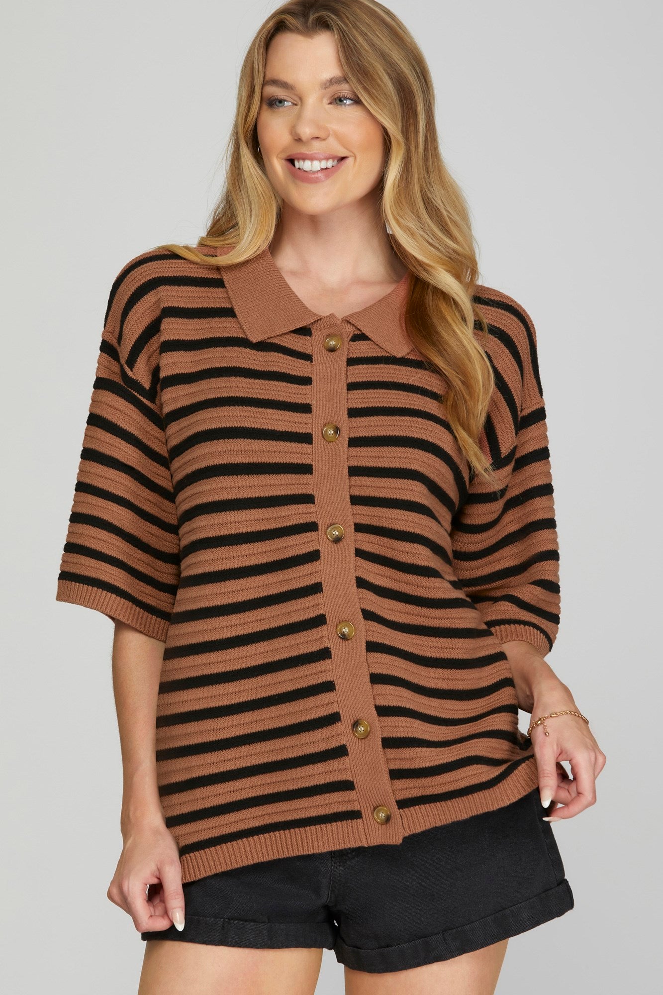 Always Fun Striped Cinnamon Top