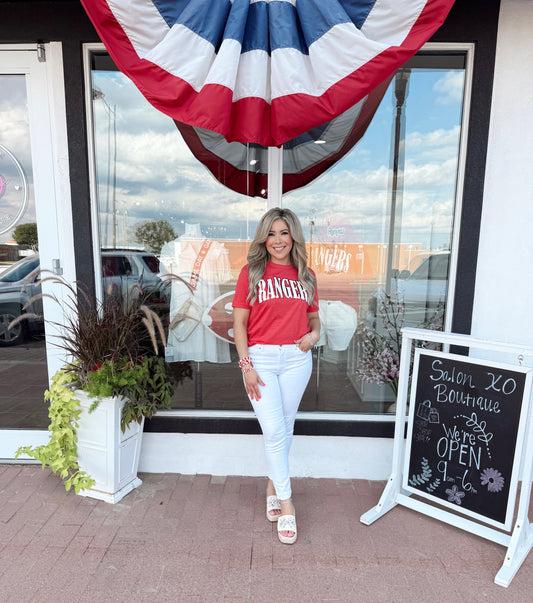 Arched Rangers Tee with Metallic Puff