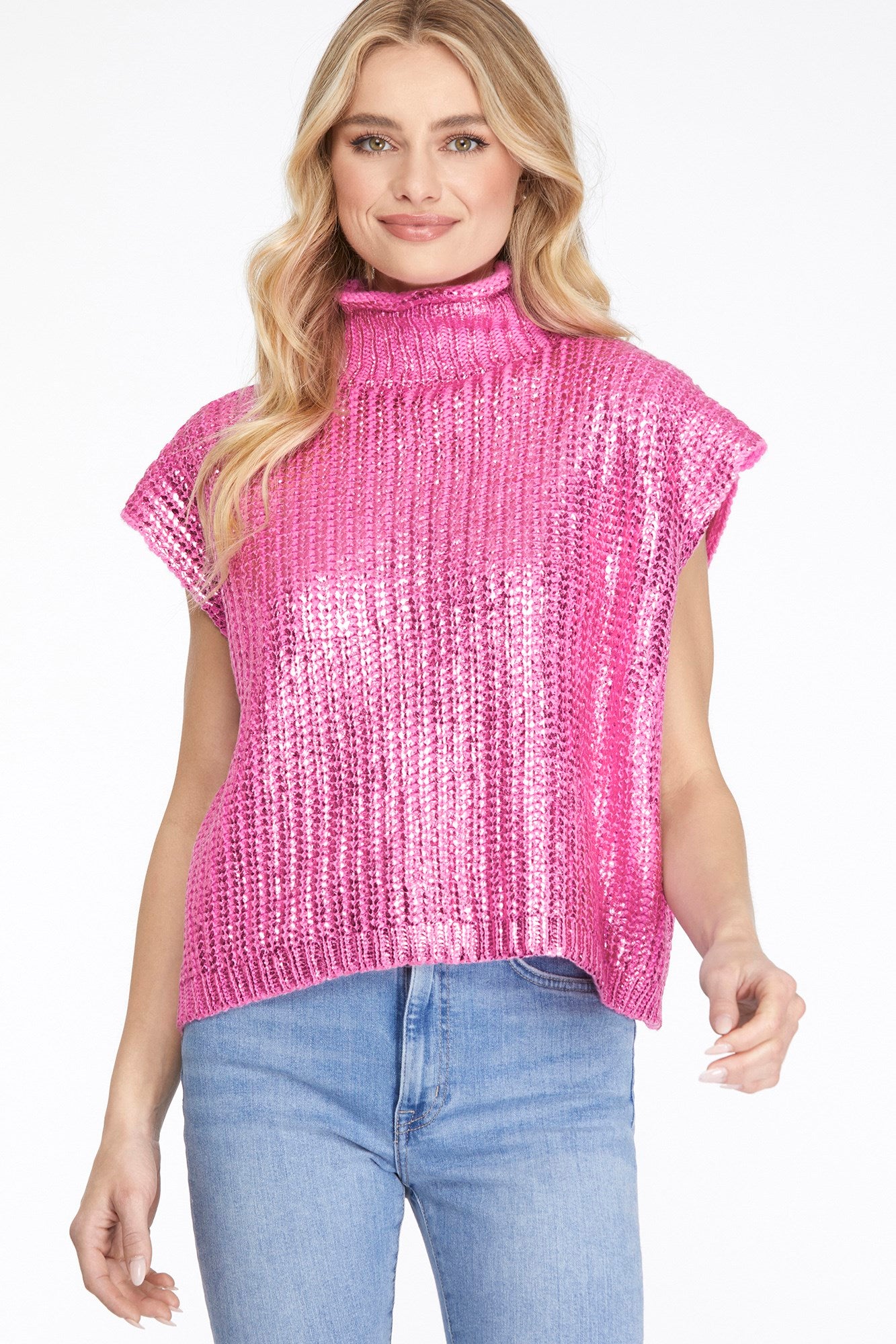 Girly Pop Metallic Sweater Top