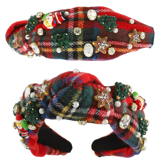 Plaid Christmas Themed Jeweled Embellished Headband