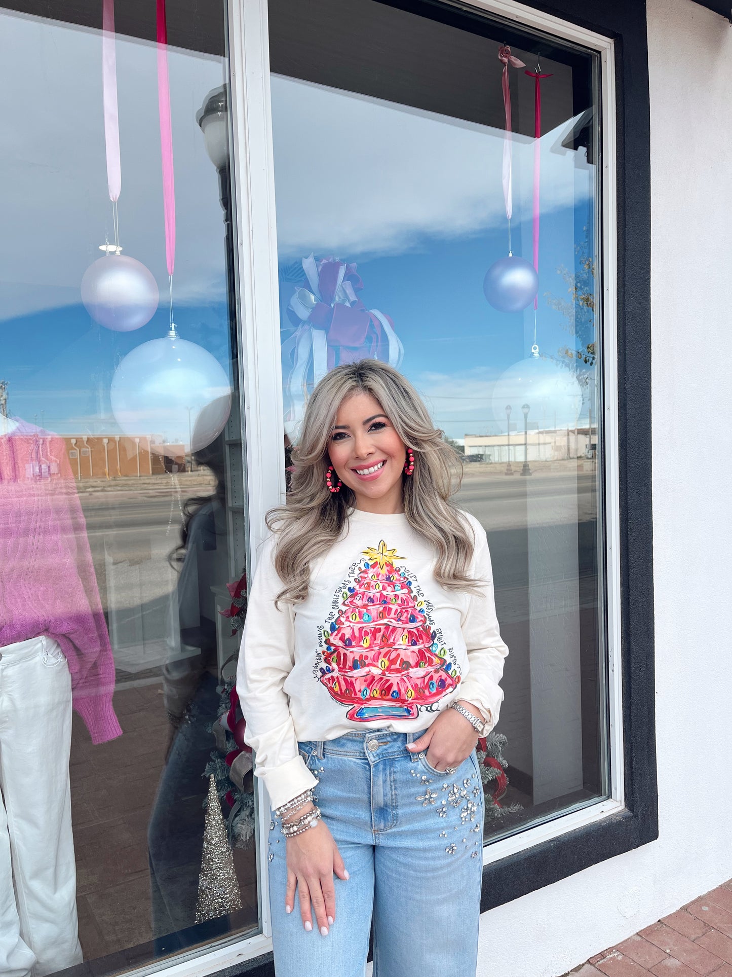 Callie Ann Stelter Pink Christmas Tree Tee & Sweatshirt