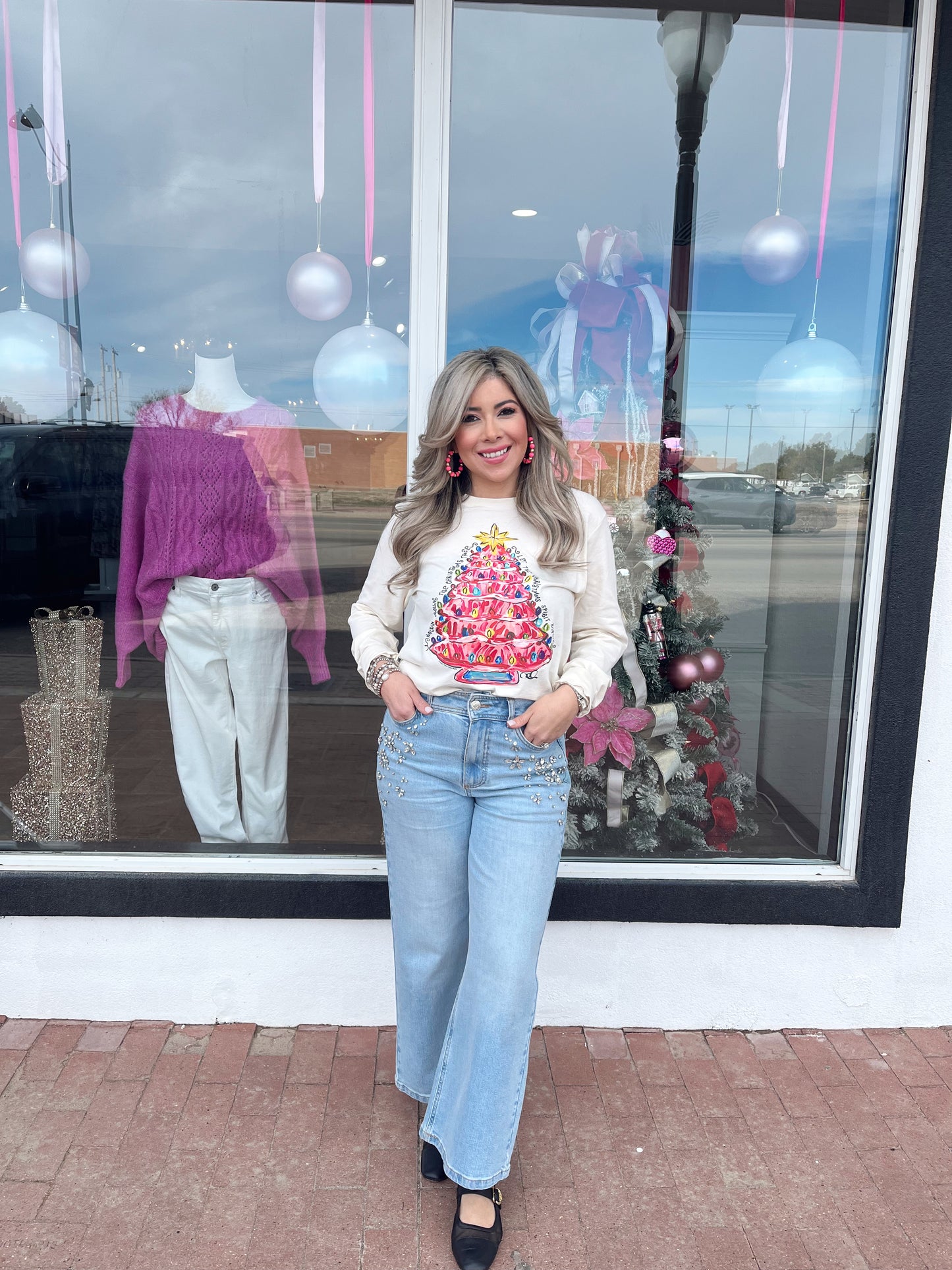 Callie Ann Stelter Pink Christmas Tree Tee & Sweatshirt