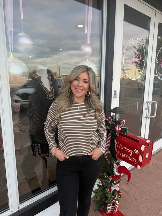 Madeline Crush Stripe Shirt in Mocha