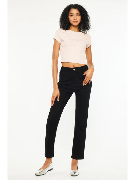 Black High Rise Slim Straight Jeans