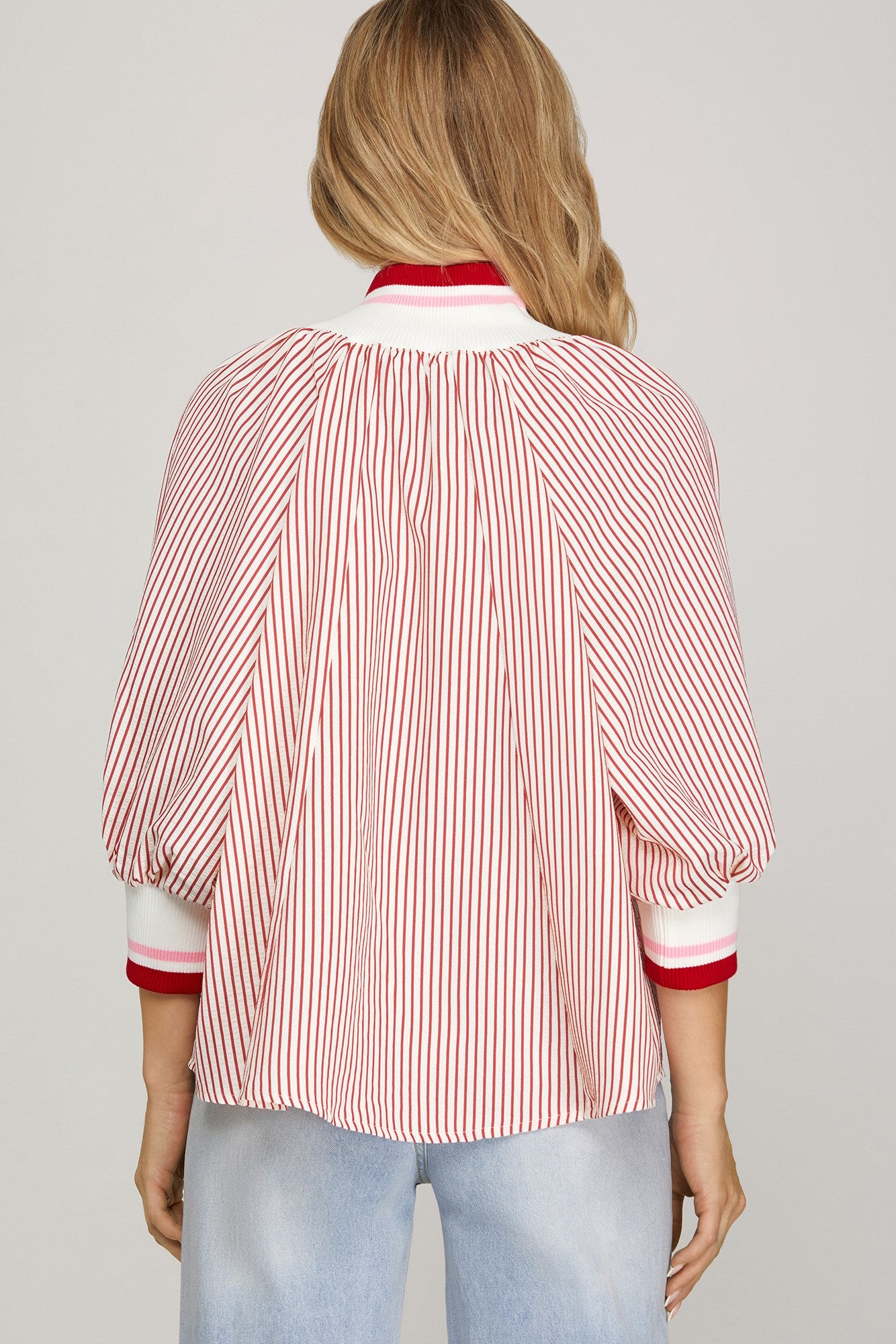 Lovely Red & Pink Striped Blouse