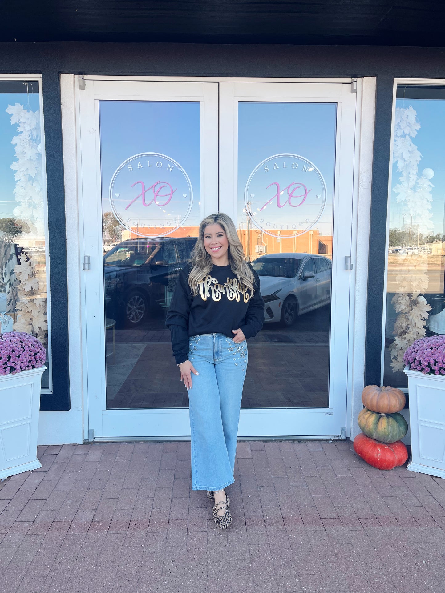 Thankful In Gold Black Sweater