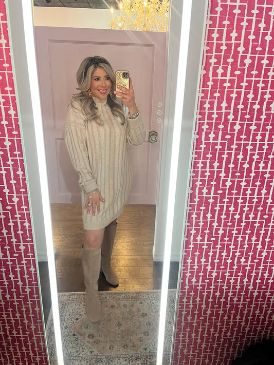 Luxe Tan Sweater Dress