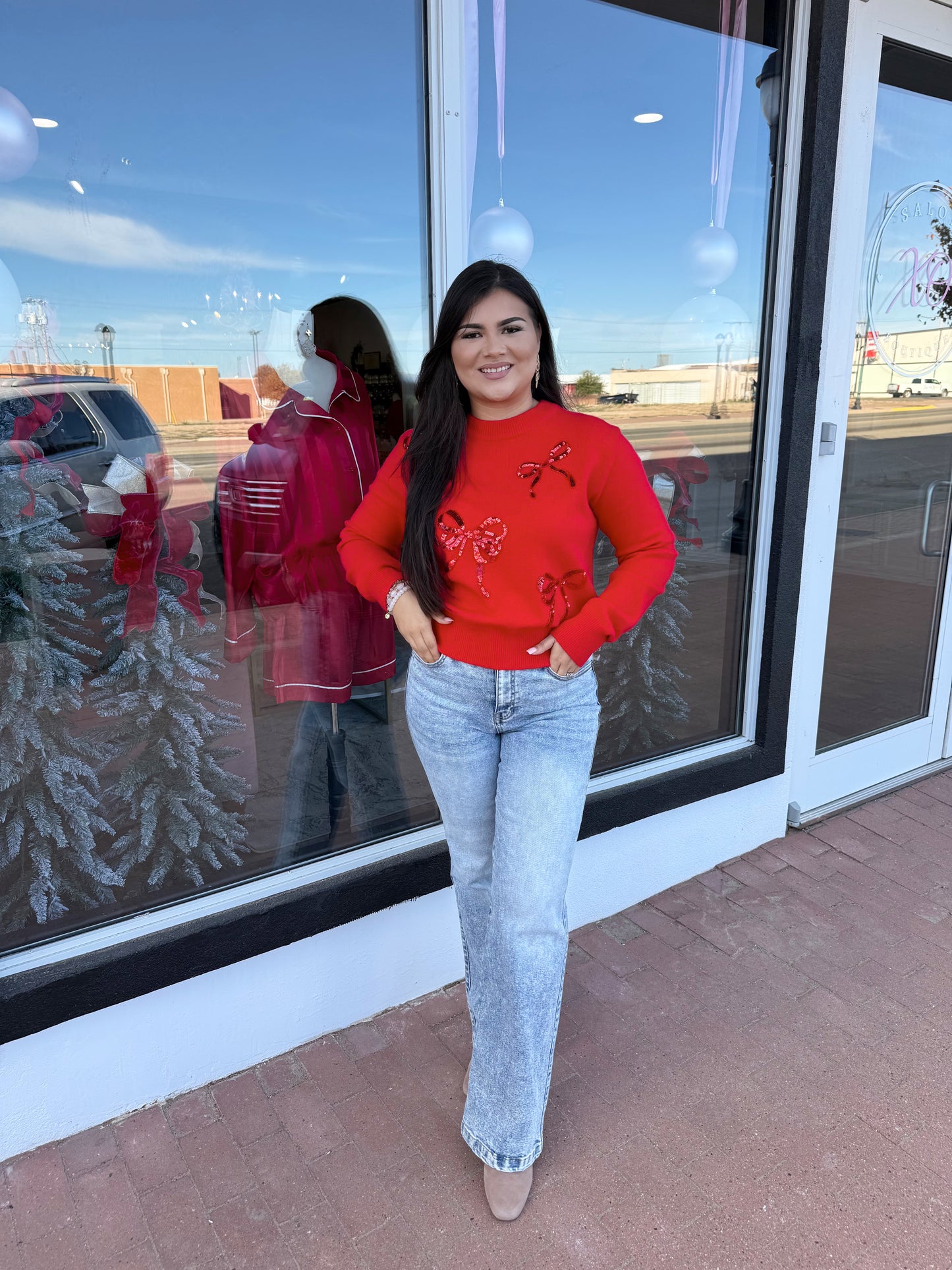 Joyfull Bow Red Sweater