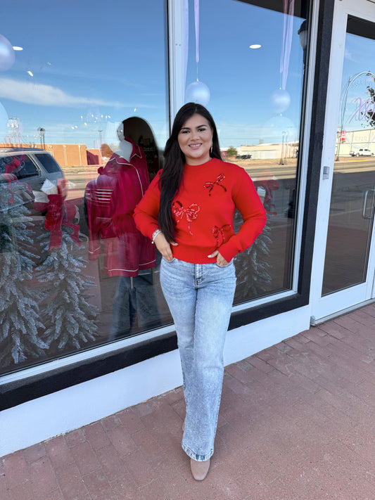 Joyfull Bow Red Sweater