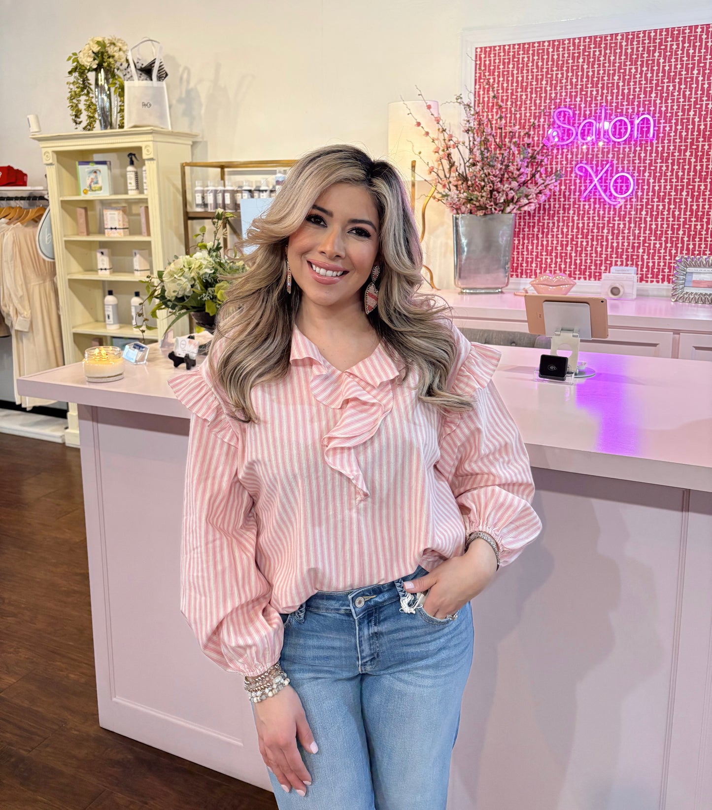 In the Office Chic Blouse - Pink Stipe shirt