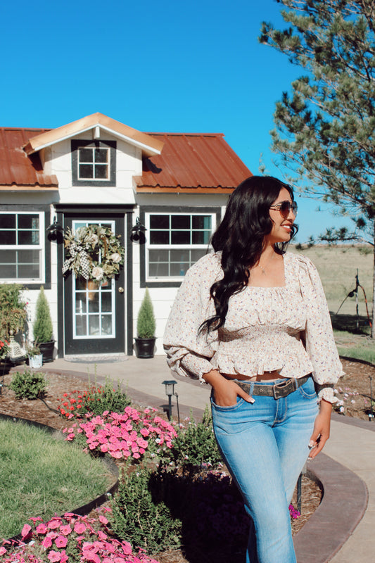 Charming Taupe Floral Blouse