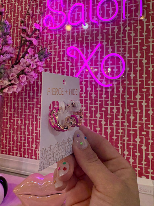 Pink & Gold Acrylic Link Hoop Earrings