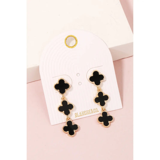 Triple Clover Charms Chain Dangle Earrings