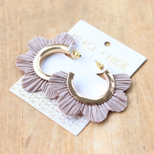 Grey Raffia Petal Hoop Earring | Scalloped Hoops|