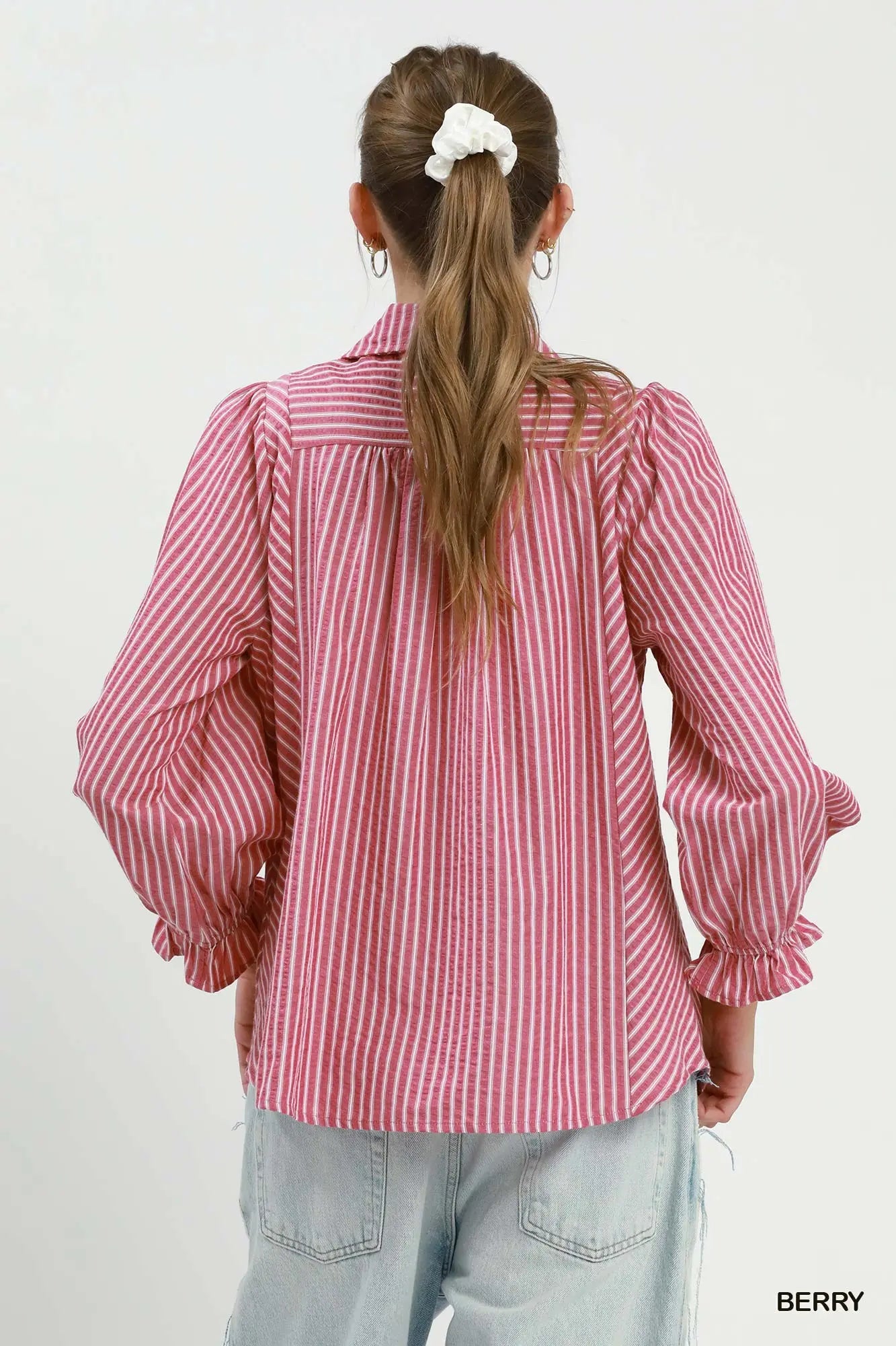 Sweetest Fall Chambray Berry Button Down Blouse