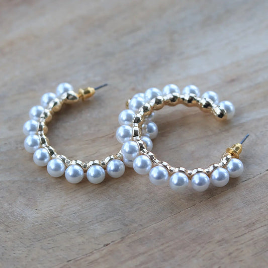 Pearl and Gold Huggie Mini Hoop Earring